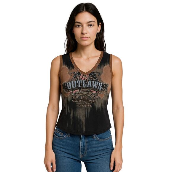 Vintage Vanilla Sugar Outlaws Graphic Tank Top Western Y2K Studded Medium - Picture 4 of 4